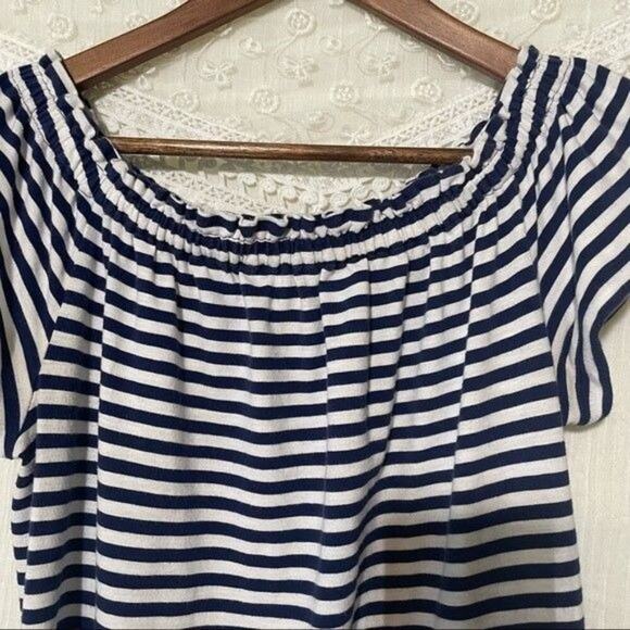 Vineyard Vines Off Shoulder Navy White Striped Jersey Dress XS Preppy Cute - Picture 7 of 7
